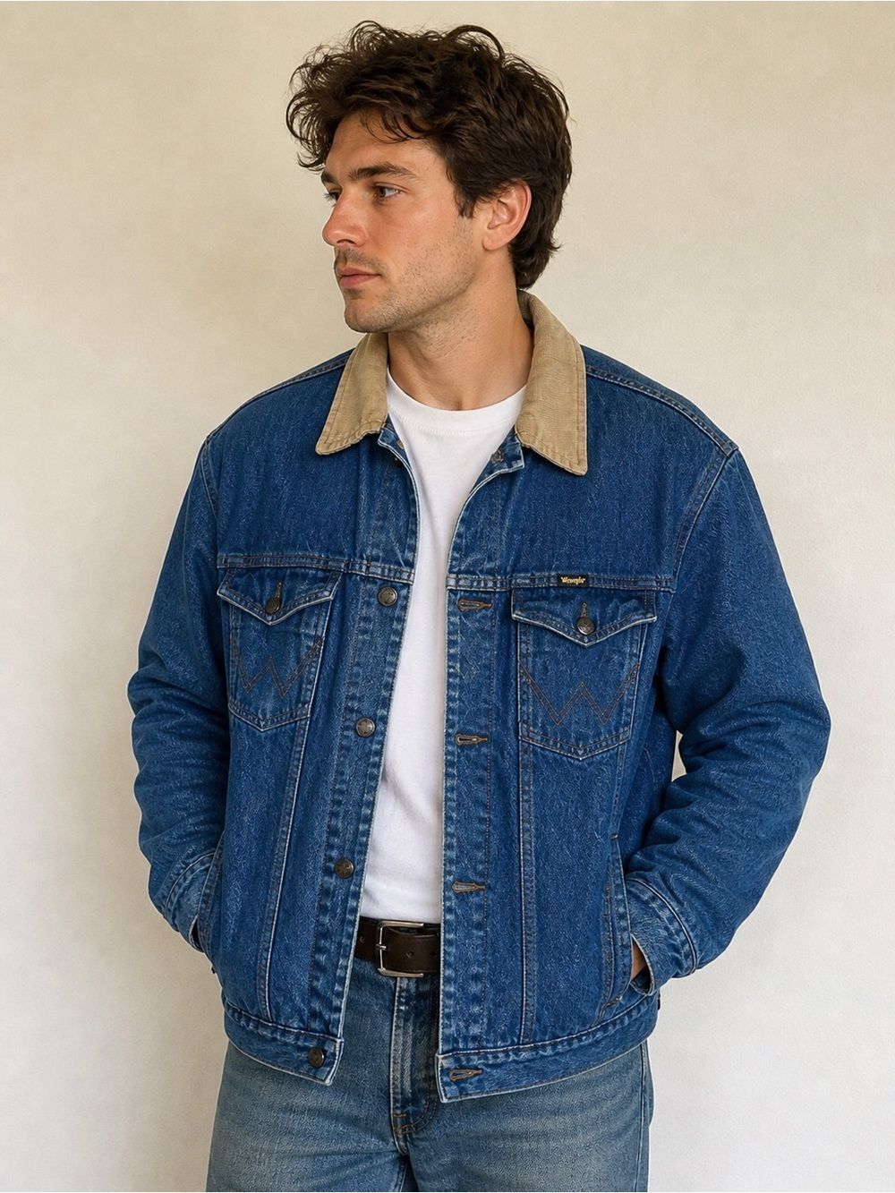 Vintage Wrangler Blue Denim Blanket Lined Corduroy Collar